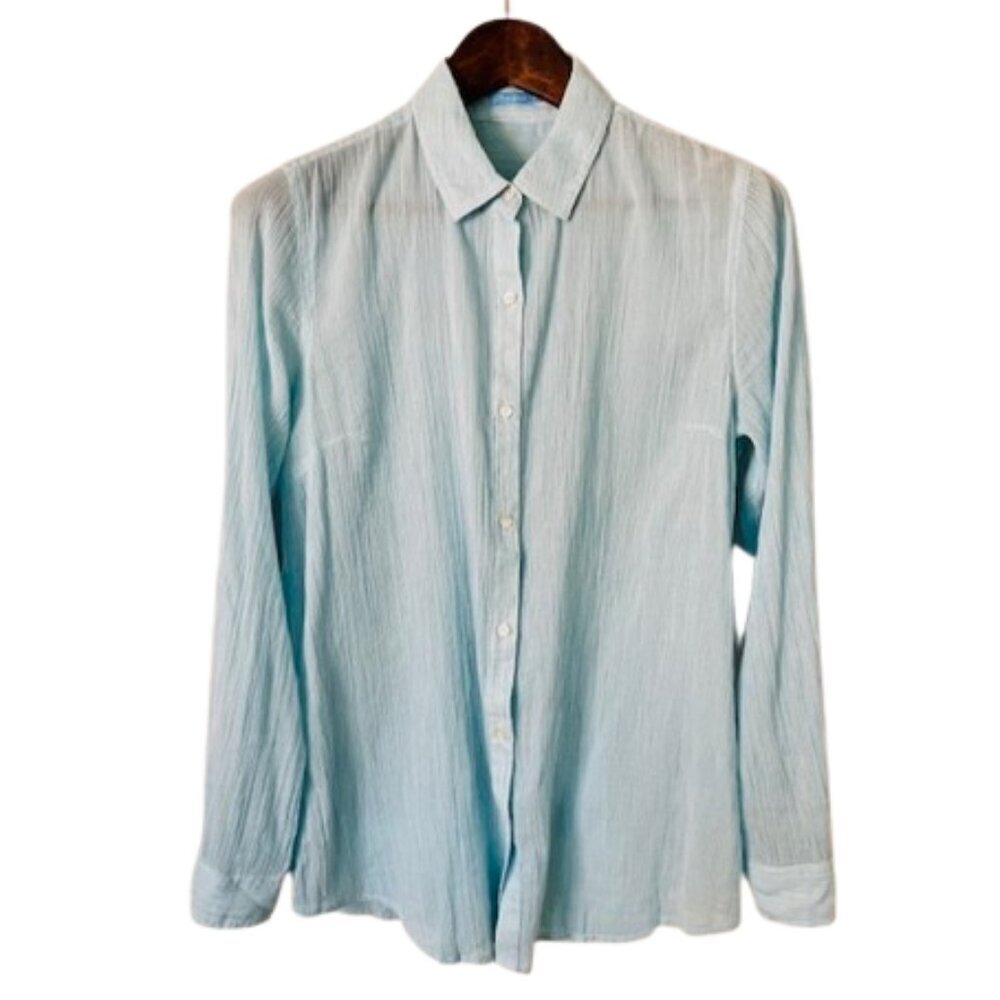 J. McLaughlin Coastal Nautical Resortwear Button up Cotton Voile Striped Small